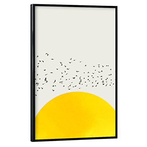 artboxONE Poster mit schwarzem Rahmen 30x20 cm gelb Natur A Thousand Birds - Bild Sonne Himmel Natur von artboxONE