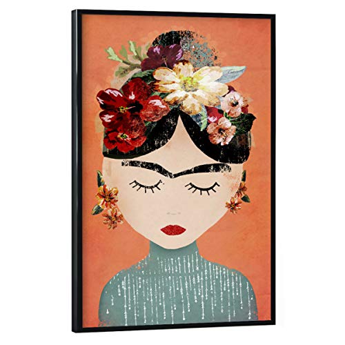 artboxONE Poster mit schwarzem Rahmen 45x30 cm Menschen Frida (orange Version) - Bild Frida floral Frida von artboxONE