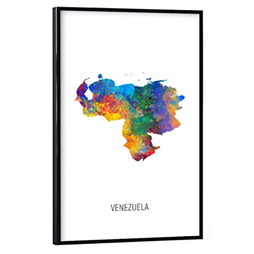 artboxONE Poster mit schwarzem Rahmen 45x30 cm Kartografie Venezuela Watercolor Map - Bild Venezuela von artboxONE