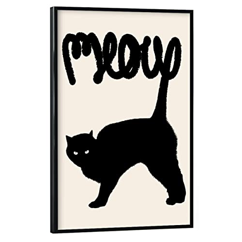 artboxONE Poster mit schwarzem Rahmen 45x30 cm Katze Typografie Meow 3" - Bild Katze Katze MIAU von artboxONE