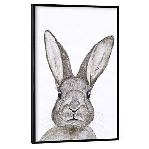 artboxONE Poster mit schwarzem Rahmen 45x30 cm Natur Hase hochwertiger Design Kunstdruck - Bild Rabbit hase Kaninchen von artboxONE