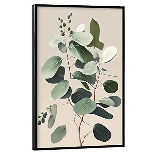 artboxONE Poster mit schwarzem Rahmen 45x30 cm Natur Pastell Eukalyptus - Bild Kunst Blatt entspannung von artboxONE