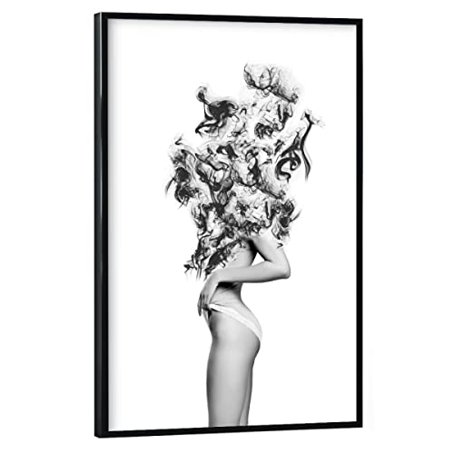 artboxONE Poster mit schwarzem Rahmen 45x30 cm Prints & Kunstdrucke Abstrakt Strength - Bild stärke Flammen Frau von artboxONE