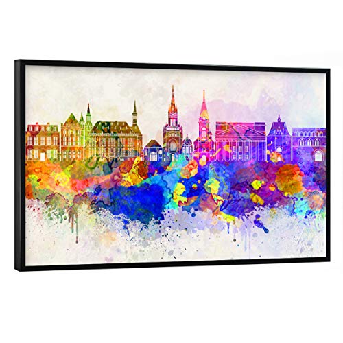 artboxONE Poster mit schwarzem Rahmen 45x30 cm Reise Aachen Skyline in Watercolor - Bild Aachen Europe Germany von artboxONE