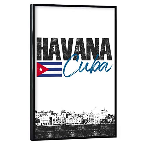 artboxONE Poster mit schwarzem Rahmen 45x30 cm Städte Havanna Skyline minimalistisch - Bild Kuba Cuba Flagge von artboxONE