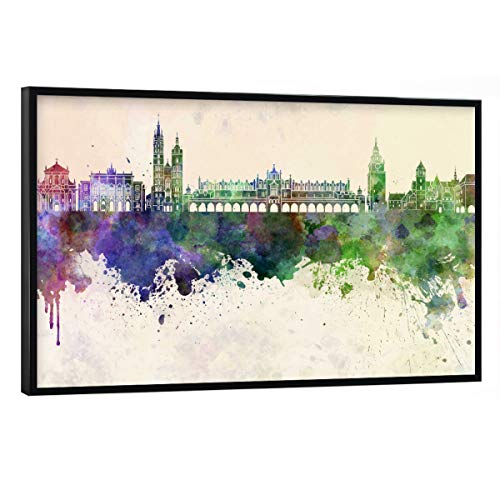 artboxONE Poster mit schwarzem Rahmen 45x30 cm Städte Krakow Skyline in Watercolor - Bild Krakow Skyline von artboxONE