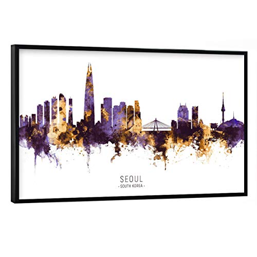 artboxONE Poster mit schwarzem Rahmen 45x30 cm Städte Seoul Skyline PurpleGold - Bild Seoul Painting Seoul von artboxONE