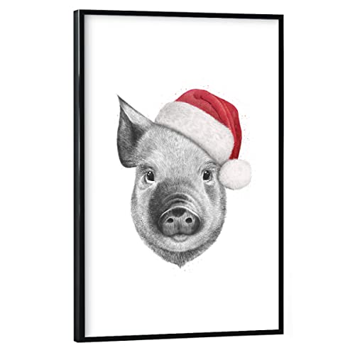 artboxONE Poster mit schwarzem Rahmen 45x30 cm Tiere Christmas Pig - Bild Pig Pig Winter von artboxONE