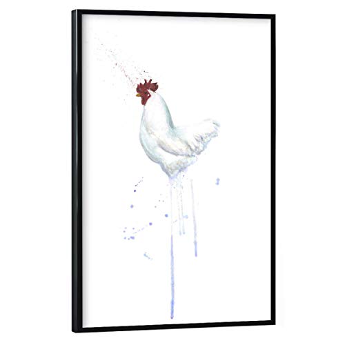 artboxONE Poster mit schwarzem Rahmen 45x30 cm Tiere Gockel weiße Weste - Bild Tier Huhn Tier von artboxONE