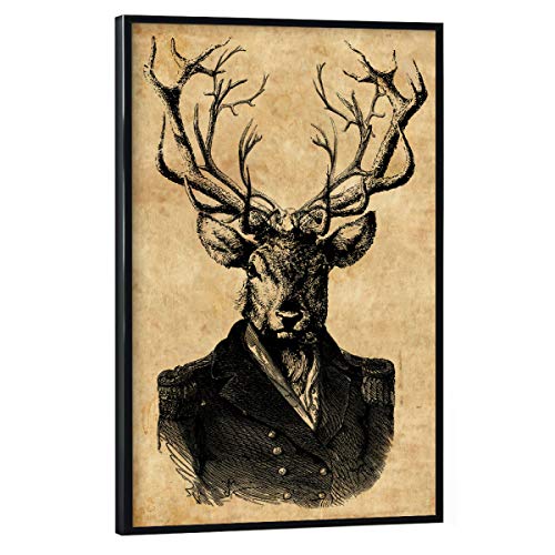 artboxONE Poster mit schwarzem Rahmen 45x30 cm Tiere Steampunk Hirsch im Anzug - Bild Hirsch im Anzug von artboxONE