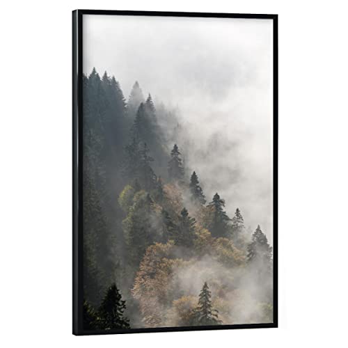 artboxONE Poster mit schwarzem Rahmen 45x30 cm Wald & Bäume Natur Nebelwald - Bild Mountain Clouds Cold von artboxONE