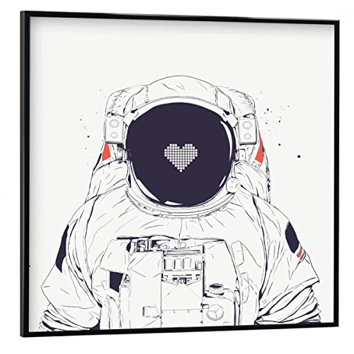 artboxONE Poster mit schwarzem Rahmen 50x50 cm Menschen Astronaut Love - Bild Spaceman astronmy Drawing von artboxONE