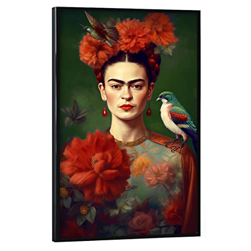 artboxONE Poster mit schwarzem Rahmen 60x40 cm Abstrakt Frida Kahlo Art - Bild Frida Kahlo Boho Flowers von artboxONE