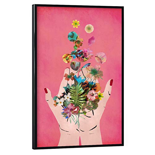 artboxONE Poster mit schwarzem Rahmen 60x40 cm Floral Frida's Hands (pink) - Bild Frida dekorativ Flowers von artboxONE