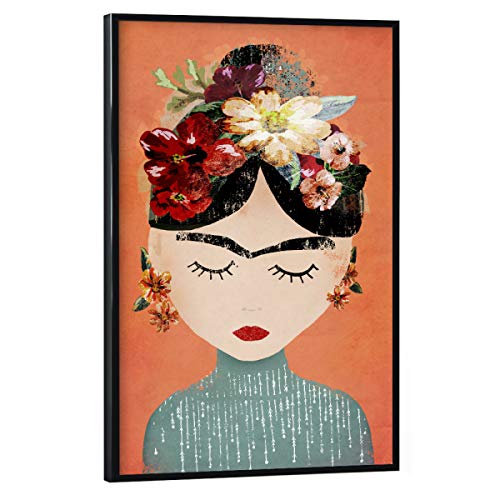 artboxONE Poster mit schwarzem Rahmen 60x40 cm Menschen Frida (orange Version) - Bild Frida floral Frida von artboxONE