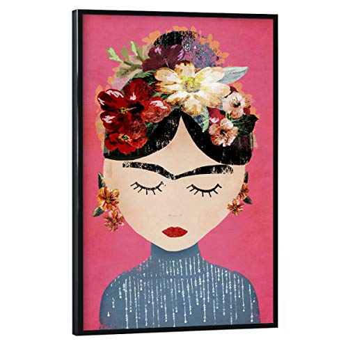 artboxONE Poster mit schwarzem Rahmen 60x40 cm Menschen Frida in Pink - Bild Frida bunt Female von artboxONE