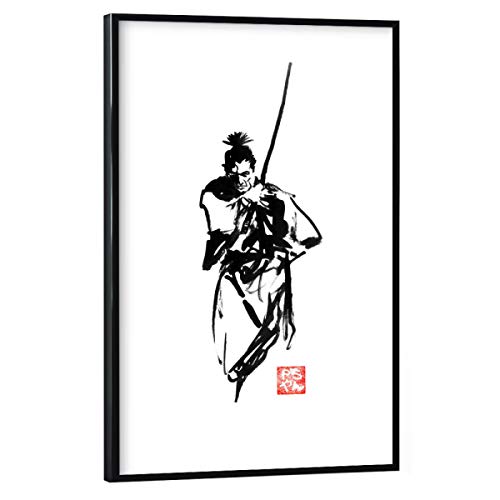 artboxONE Poster mit schwarzem Rahmen 60x40 cm Menschen Toshiro mifune - Bild Toshiro mifune Japan Katana von artboxONE
