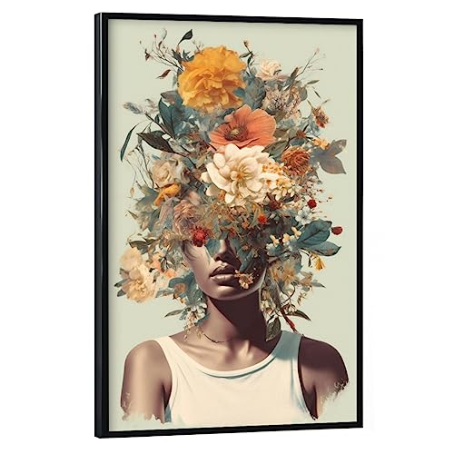 artboxONE Poster mit schwarzem Rahmen 60x40 cm Natur Frau Blumenkopf - Bild wandbild ago Art Print von artboxONE