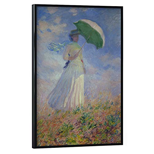 artboxONE Poster mit schwarzem Rahmen 60x40 cm Natur Frau mit Sonnenschirm - Monet - Bild Claude Monet von artboxONE