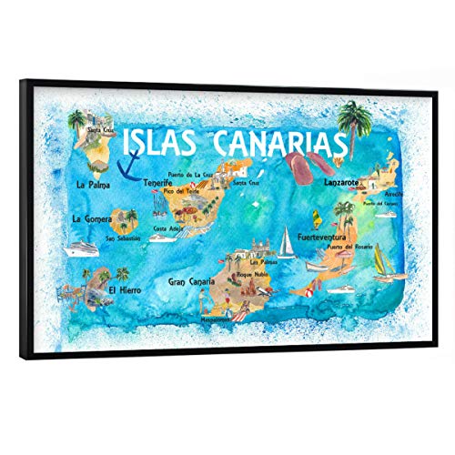 artboxONE Poster mit schwarzem Rahmen 60x40 cm Reise/Strand und Meer Canary Islands Illustrated Map von artboxONE