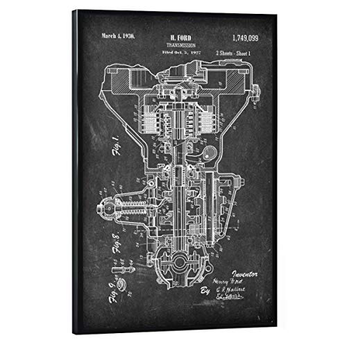 artboxONE Poster mit schwarzem Rahmen 60x40 cm Schwarzweiß Auto Getriebe Patent (Tafel) - Bild Retro Automobil Fahren von artboxONE