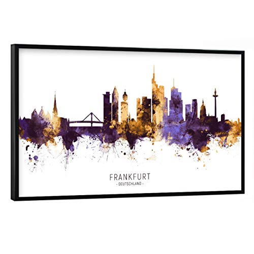 artboxONE Poster mit schwarzem Rahmen 60x40 cm Städte/Frankfurt Frankfurt Skyline PurpleGold - Bild Frankfurt von artboxONE