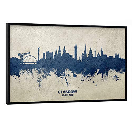 artboxONE Poster mit schwarzem Rahmen 60x40 cm Städte Glasgow Scotland Skyline PaintBlue - Bild Glasgow von artboxONE