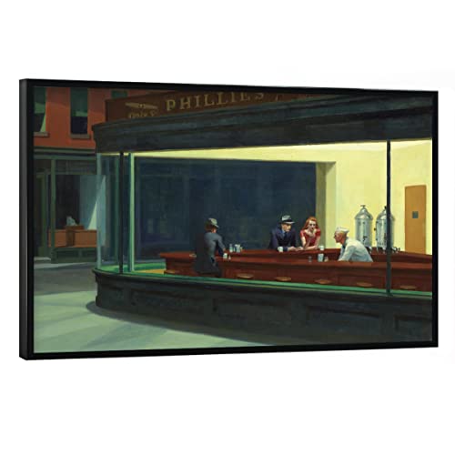 artboxONE Poster mit schwarzem Rahmen 60x40 cm Städte Nighthawks - Bild Edward Hopper Architektur Buildings von artboxONE