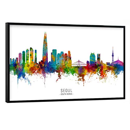 artboxONE Poster mit schwarzem Rahmen 60x40 cm Städte Seoul Skyline South Korea txt - Bild Seoul Painting Seoul von artboxONE