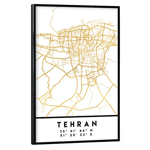 artboxONE Poster mit schwarzem Rahmen 60x40 cm Städte TEHRAN Iran Street MAP Art - Bild tehran Coordinates Downtown von artboxONE
