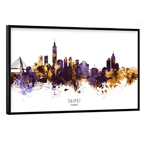 artboxONE Poster mit schwarzem Rahmen 60x40 cm Städte Taipei Taiwan Skyline PurpleGold - Bild Taipei von artboxONE