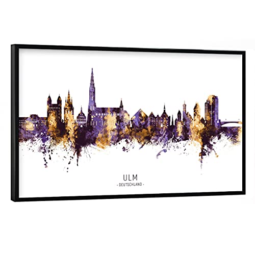 artboxONE Poster mit schwarzem Rahmen 60x40 cm Städte ULM Germany Skyline PurpleGold - Bild ULM Cityscape Deutschland von artboxONE
