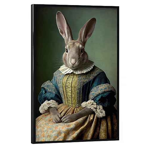 artboxONE Poster mit schwarzem Rahmen 60x40 cm Tiere Mrs Bunny hochwertiger Design Kunstdruck - Bild hase barock hase von artboxONE