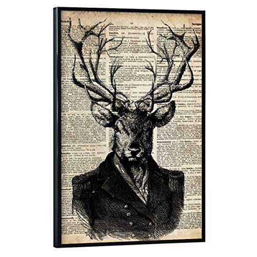 artboxONE Poster mit schwarzem Rahmen 60x40 cm Tiere Viktorianischer Hirsch - Bild Tier geweih Hirsch von artboxONE