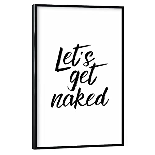 artboxONE Poster mit schwarzem Rahmen 60x40 cm Typografie Let's Get Naked - Bild Let's get Naked Bathroom Decor von artboxONE
