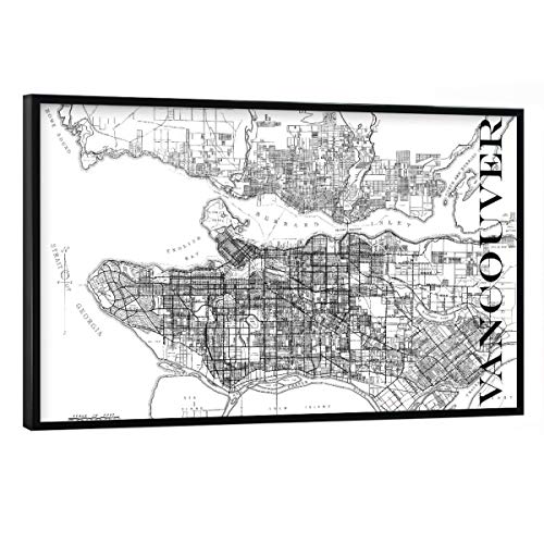 artboxONE Poster mit schwarzem Rahmen 60x40 cm Typografie Retro Map Vancouver Black - Bild Karte Karte Retro von artboxONE
