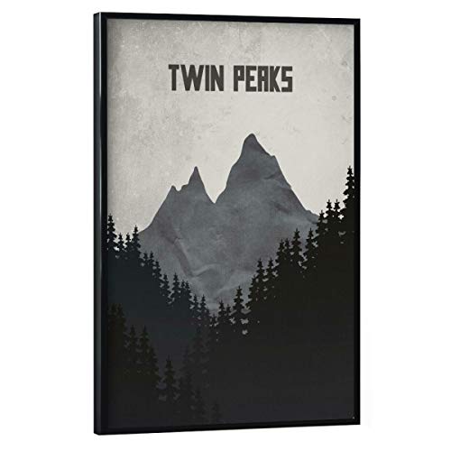 artboxONE Poster mit schwarzem Rahmen 60x40 cm Typografie Twin Peaks - Bild Wald bäume Mountain von artboxONE
