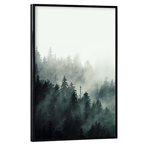 artboxONE Poster mit schwarzem Rahmen 60x40 cm Wald & Bäume Natur Mist Forest Mountain - Bild Fog Forest Nebel von artboxONE