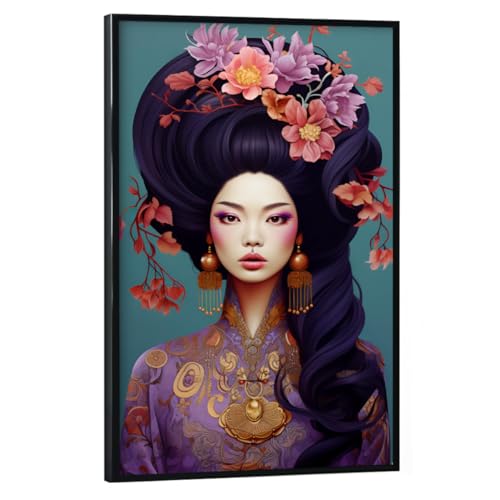 artboxONE Poster mit schwarzem Rahmen 75x50 cm Floral Asiatische Schönheit - Bild Bild asiatin von artboxONE