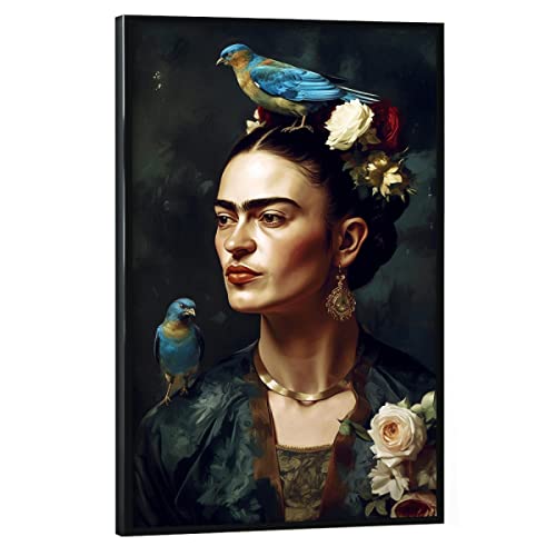 artboxONE Poster mit schwarzem Rahmen 75x50 cm Floral Frida Kahlo Portrait - Bild Frida Kahlo selbstportrait von artboxONE