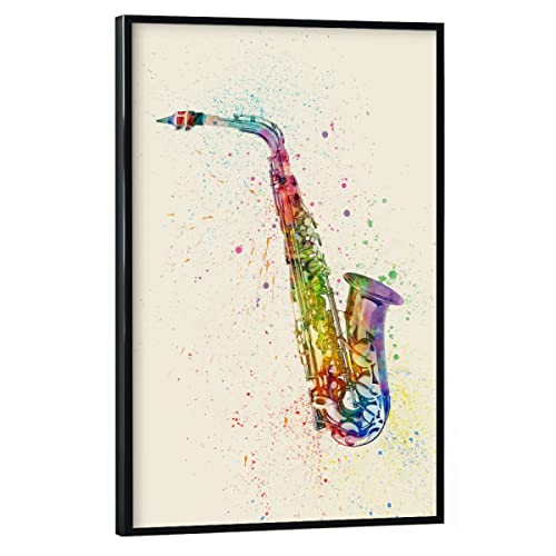 artboxONE Poster mit schwarzem Rahmen 75x50 cm Musik Saxophone Abstract Watercolour - Bild Saxophone von artboxONE