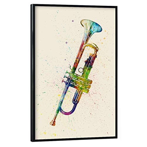 artboxONE Poster mit schwarzem Rahmen 75x50 cm Musik Trumpet Abstract Watercolor bunt - Bild Trompete von artboxONE