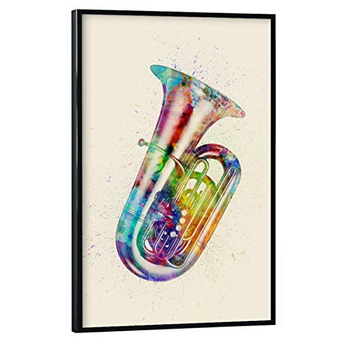artboxONE Poster mit schwarzem Rahmen 75x50 cm Musik Tuba Abstract Watercolor bunt - Bild Tuba Musikinstrument Tuba von artboxONE