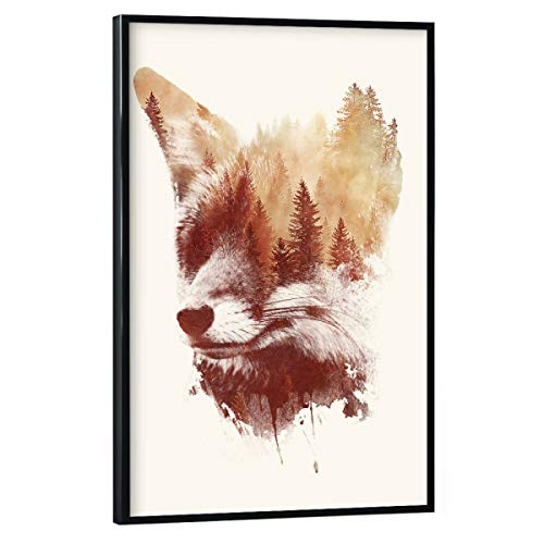 artboxONE Poster mit schwarzem Rahmen 75x50 cm Natur Blind Fox hochwertiger Design Kunstdruck - Bild Fox Forest Fox von artboxONE