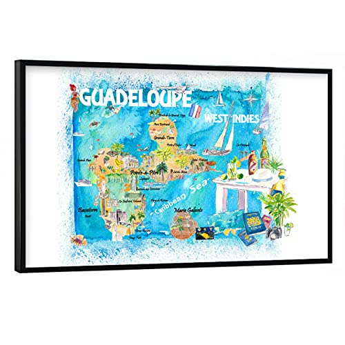 artboxONE Poster mit schwarzem Rahmen 75x50 cm Reise Guadeloupe Ilustrierte Karte - Bild Guadeloupe von artboxONE