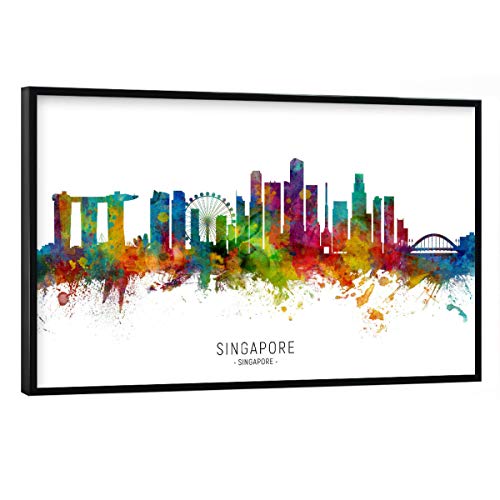 artboxONE Poster mit schwarzem Rahmen 75x50 cm Städte/Singapur Singapore Skyline txt - Bild Singapore von artboxONE