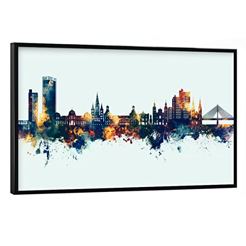 artboxONE Poster mit schwarzem Rahmen 75x50 cm Städte Bonn Germany Skyline Winter - Bild bonn bunt Cityscape von artboxONE