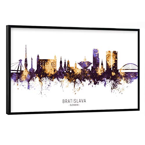 artboxONE Poster mit schwarzem Rahmen 75x50 cm Städte Bratislava Skyline PurpleGold - Bild Bratislava City Cityscape von artboxONE