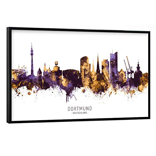 artboxONE Poster mit schwarzem Rahmen 75x50 cm Städte Dortmund Skyline PurpleGold - Bild Dortmund von artboxONE