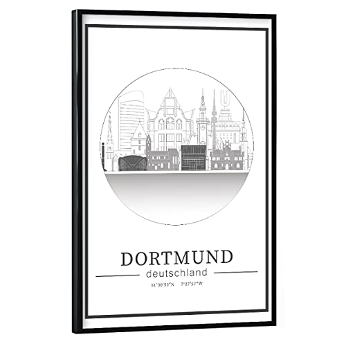 artboxONE Poster mit schwarzem Rahmen 75x50 cm Städte Dortmund Skyline line Art Circle - Bild Dortmund von artboxONE